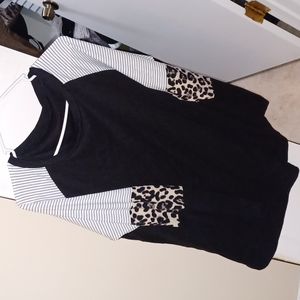 Leopard/stripe long sleeve shirt